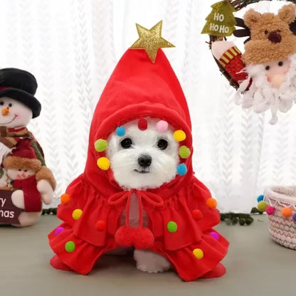 Merry Christmas Pet Clothes Dog Cloak Pet Cape and Shawl Puppy Cosplay Santa Tree Costume Happy Festival Coat Supplies Wholesale