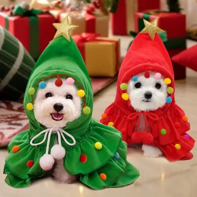 Merry Christmas Pet Clothes Dog Cloak Pet Cape and Shawl Puppy Cosplay Santa Tree Costume Happy Festival Coat Supplies Wholesale