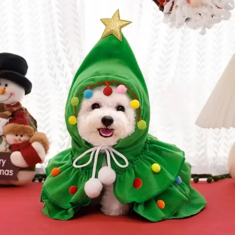 Merry Christmas Pet Clothes Dog Cloak Pet Cape and Shawl Puppy Cosplay Santa Tree Costume Happy Festival Coat Supplies Wholesale